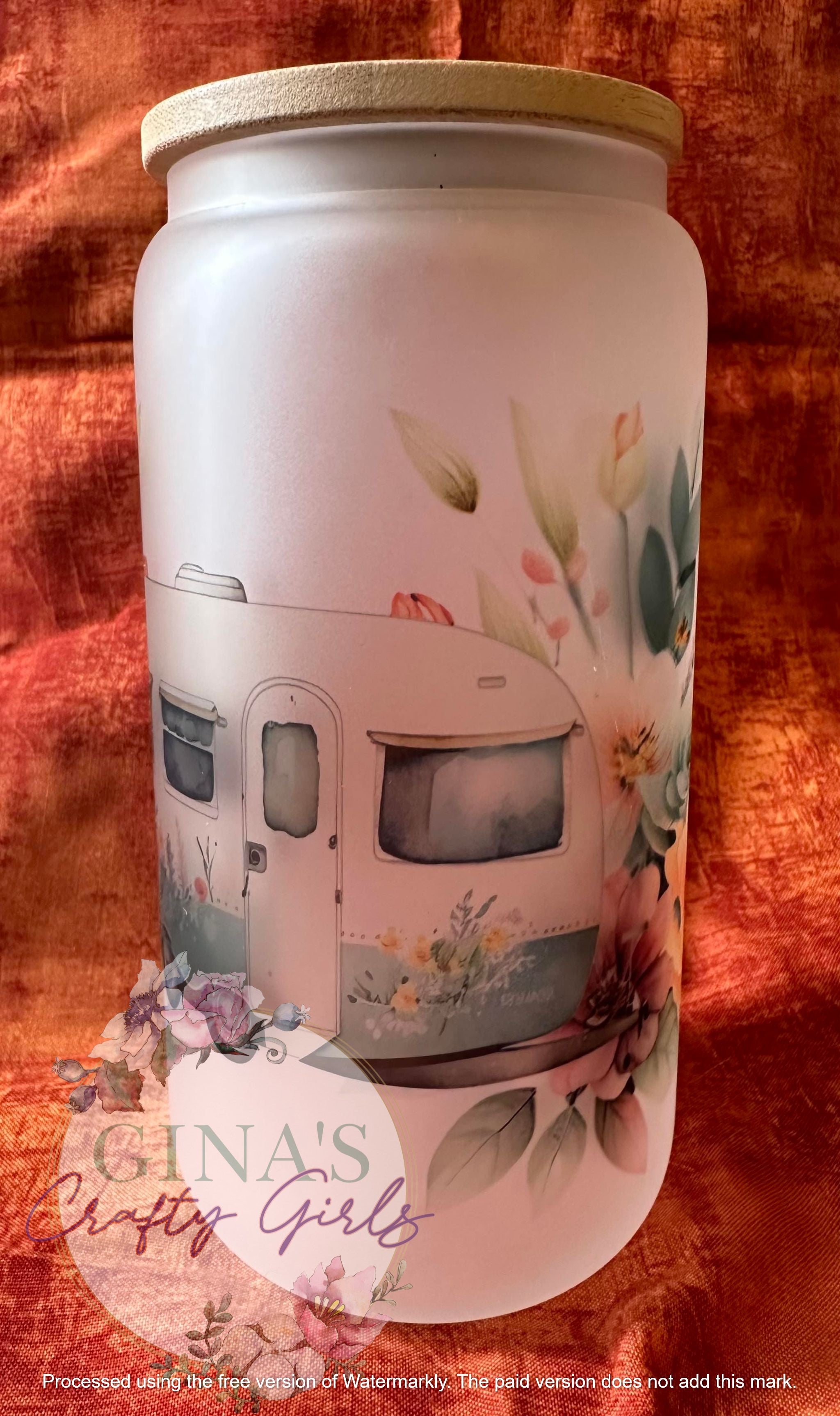 Floral Camper Glass Can Cup