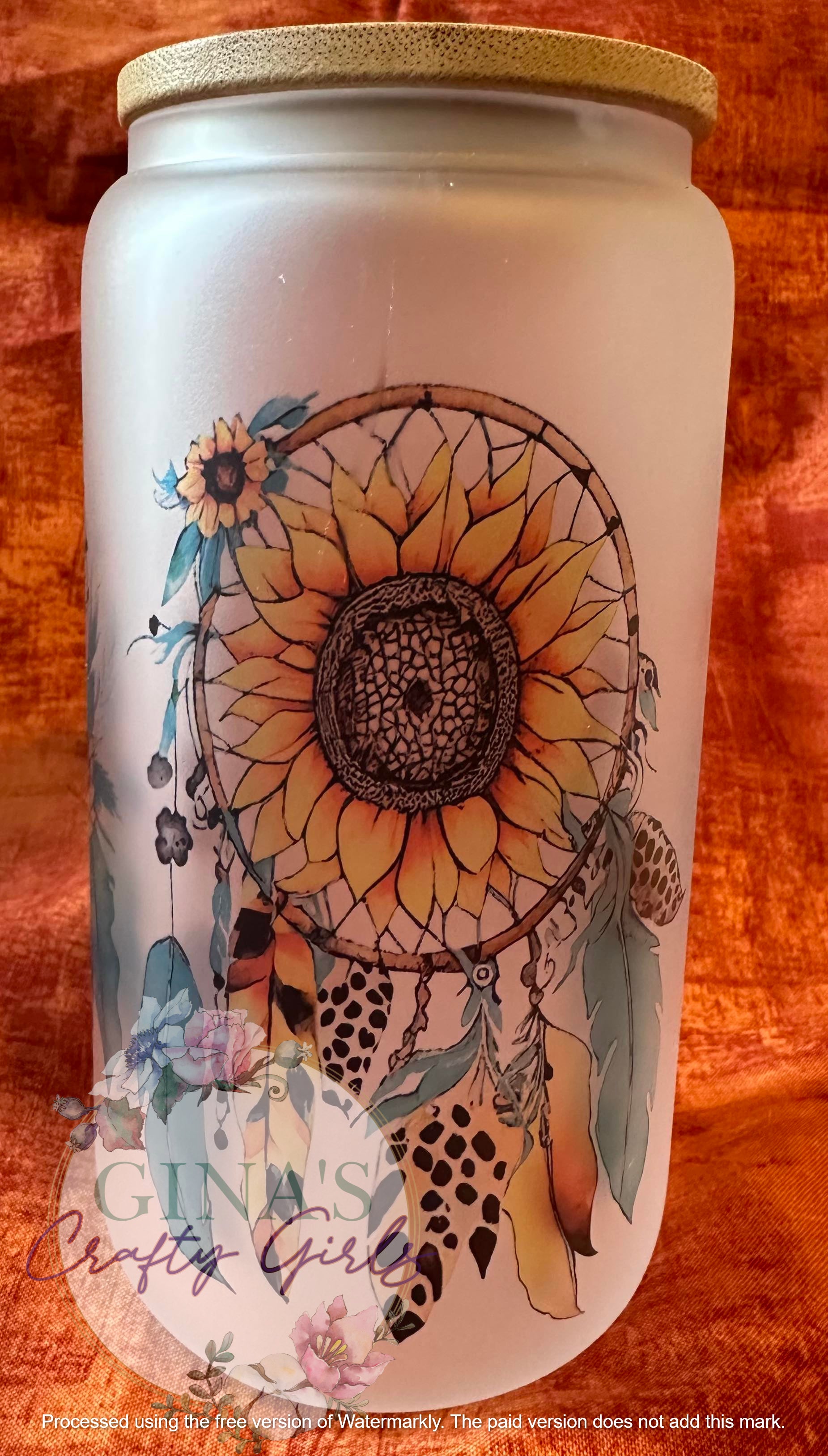Sunflower Dreamcatcher Glass Can Cup