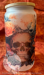 Load image into Gallery viewer, Fall Floral With Skull Glass Can Cup
