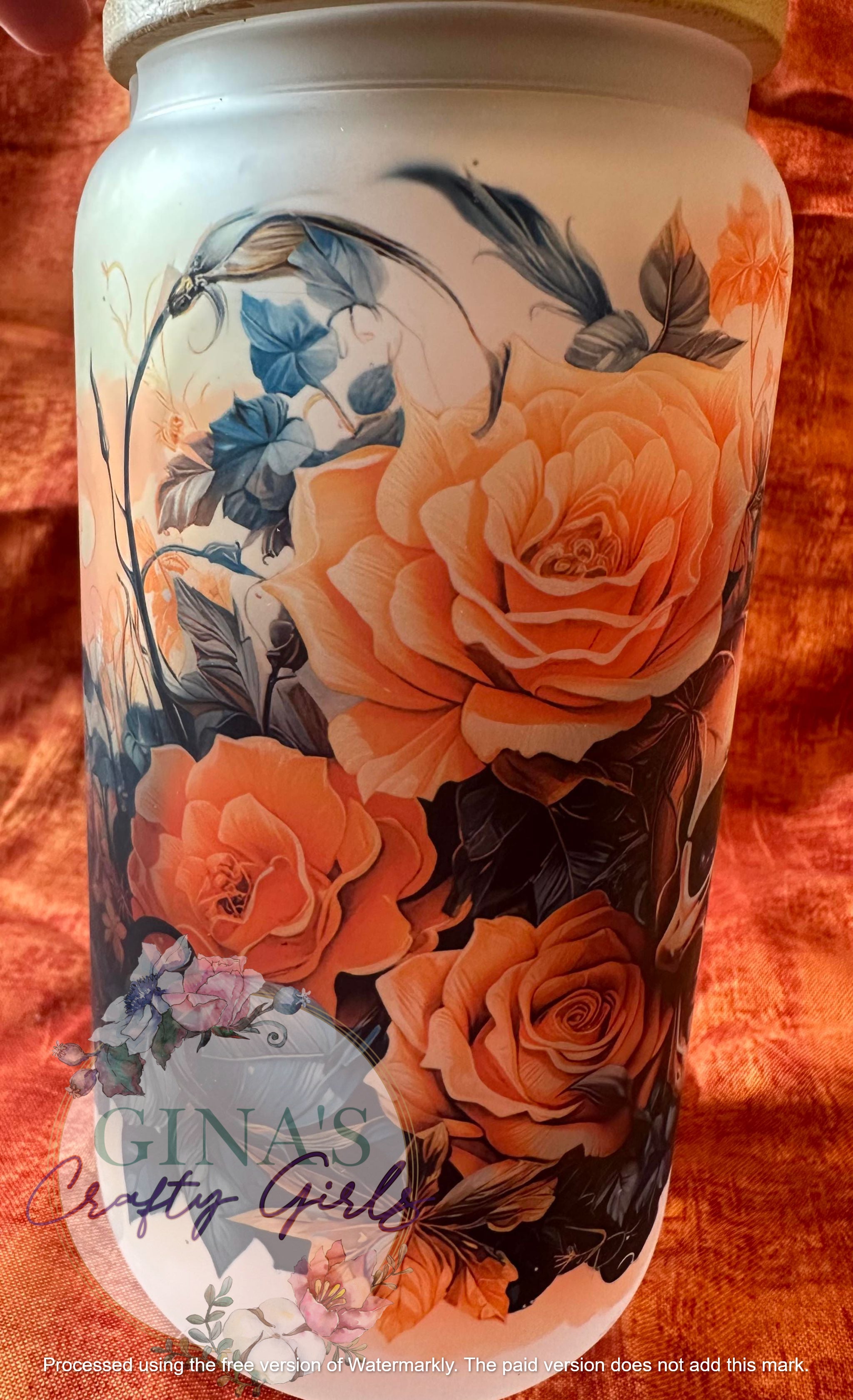 Fall Floral With Skull Glass Can Cup