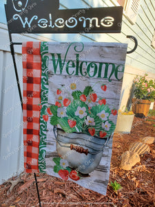 Welcome Strawberry Plant Strawberries Summer 12 x18 Double Sided Garden Flag