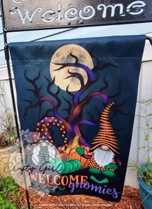 Welcome Gnomies Halloween Gnomes 12 x18 Double Sided Garden Flag