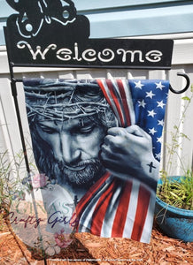Jesus with American Flag 12 x18 Double Sided Garden Flag