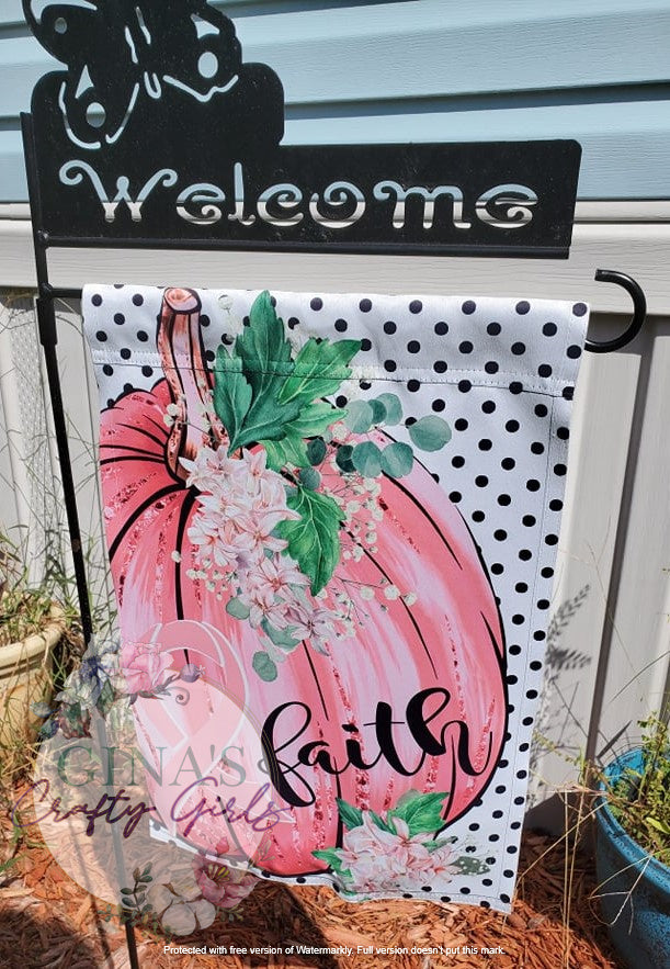 Faith Breast Cancer Pumpkins 12 x18 Double Sided Garden Flag