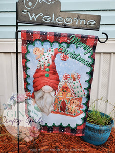 Merry Christmas Gnome With Gingerbread House Christmas 12 x18 Double Sided Garden Flag
