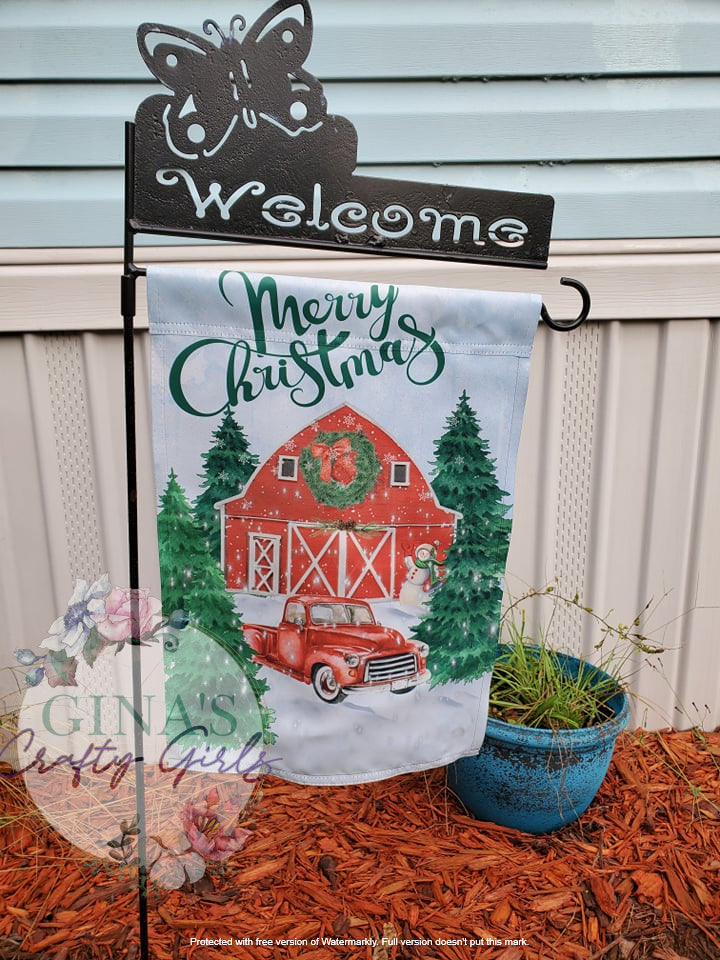 Merry Christmas Farm With Truck Christmas 12 x18 Double Sided Garden Flag
