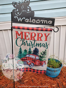 Merry Christmas With Truck Buffalo Plaid Christmas 12 x18 Double Sided Garden Flag