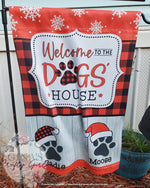 Load image into Gallery viewer, Welcome To The Dogs&#39; House Christmas 12 x18 Double Sided Garden Flag
