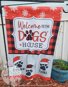 Welcome To The Dogs' House Christmas 12 x18 Double Sided Garden Flag