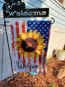 Welcome American Flag Sunflower 12 x18 Double Sided Garden Flag