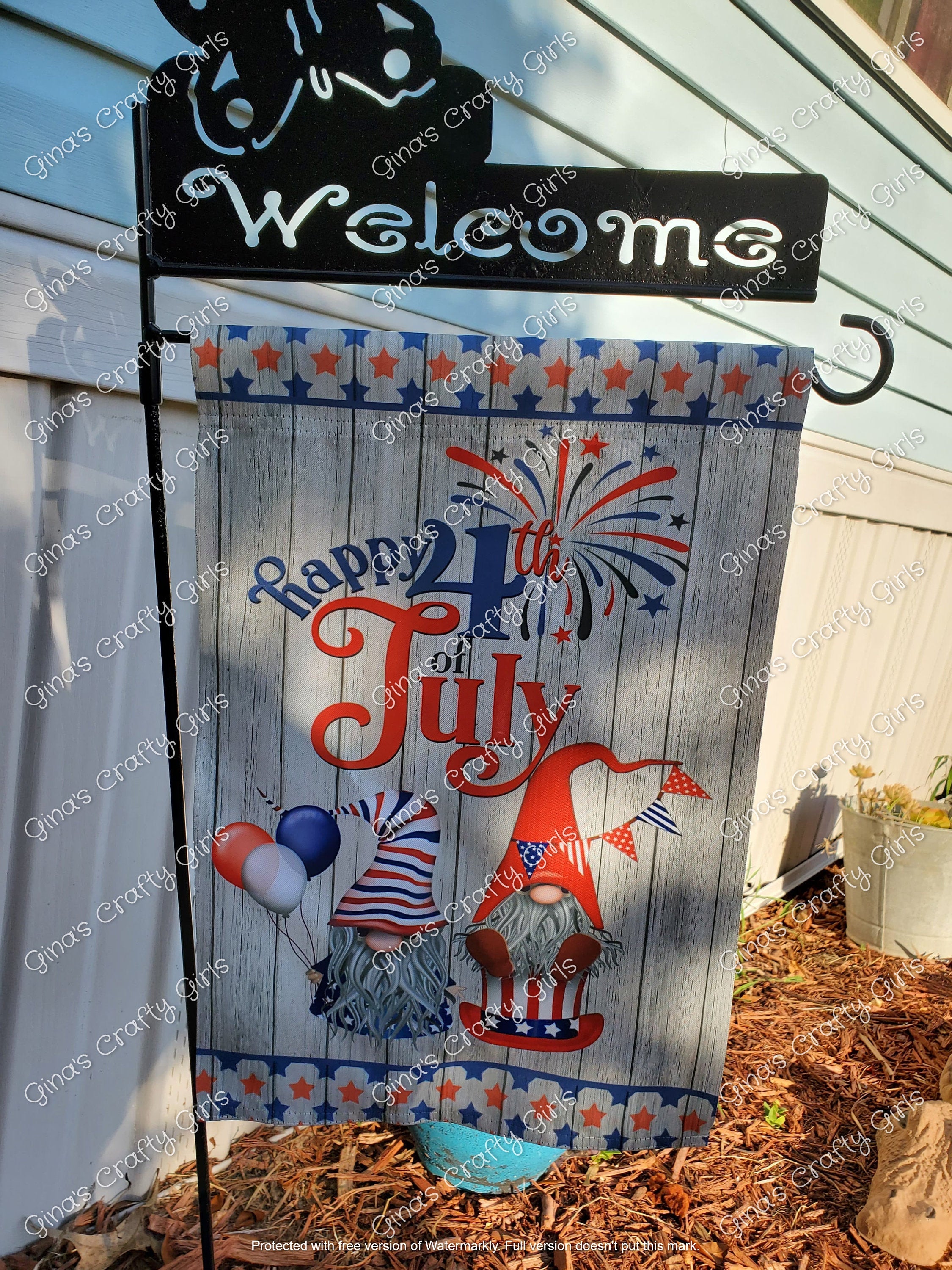 Happy 4th of July Gnomes Summer 12 x18 Double Sided Garden Flag