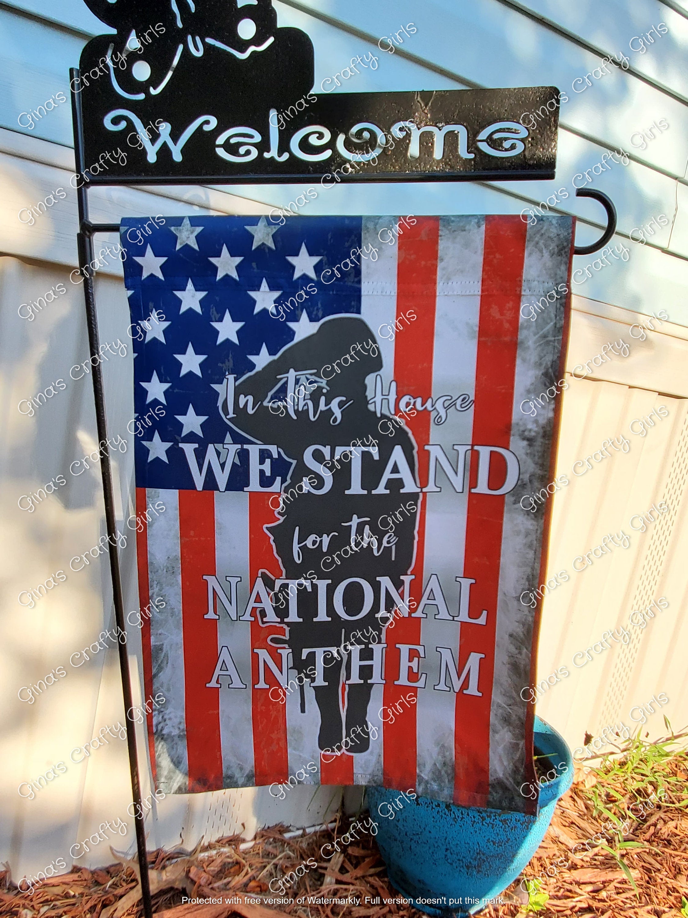 In This House We Stand for the National Anthem American Flag 12 x18 Double Sided Garden Flag