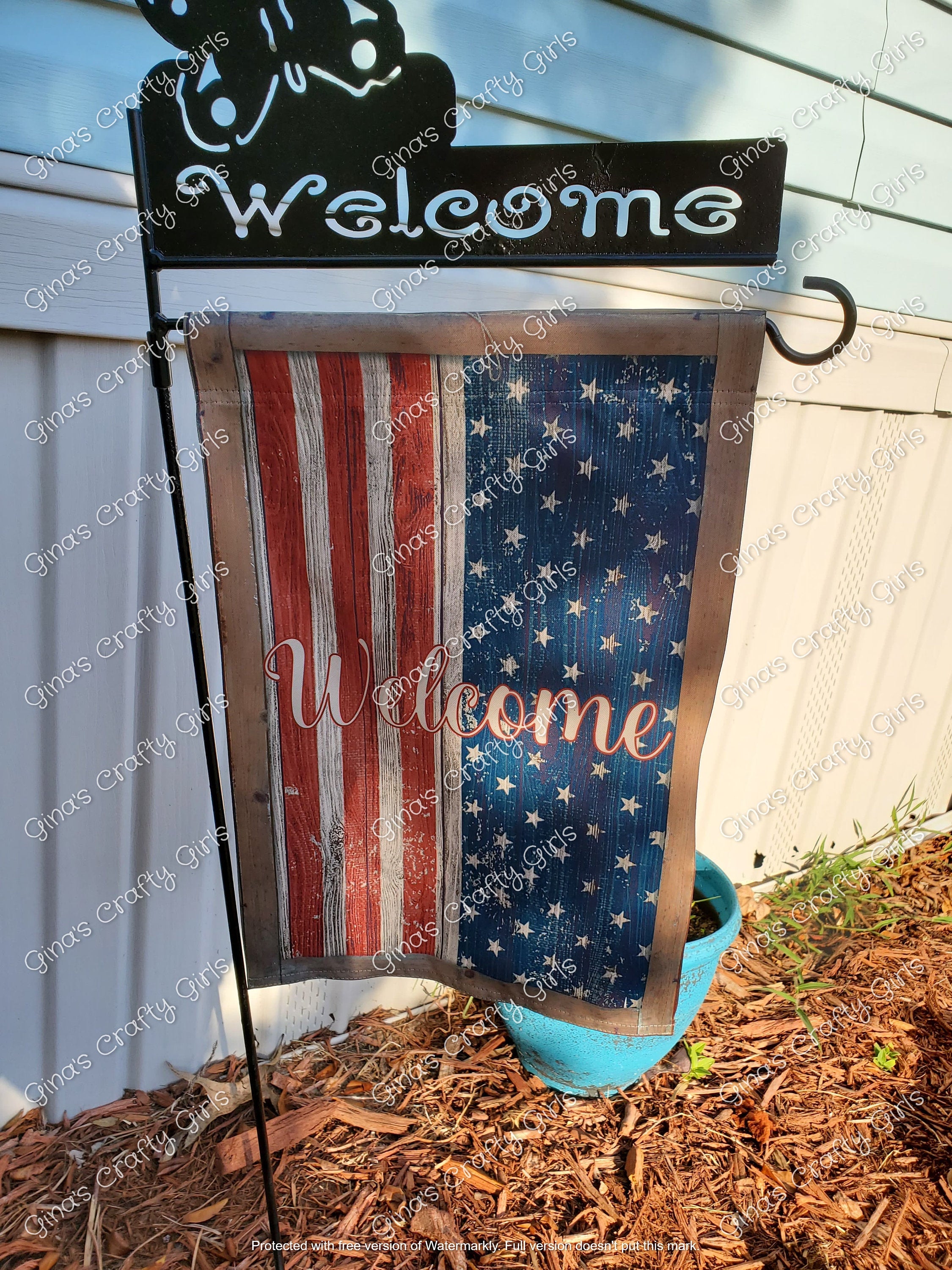Welcome Wood American Flag 12 x18 Double Sided Garden Flag