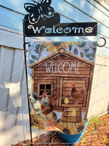 Welcome Chicken Coop Farm 12 x18 Double Sided Garden Flag