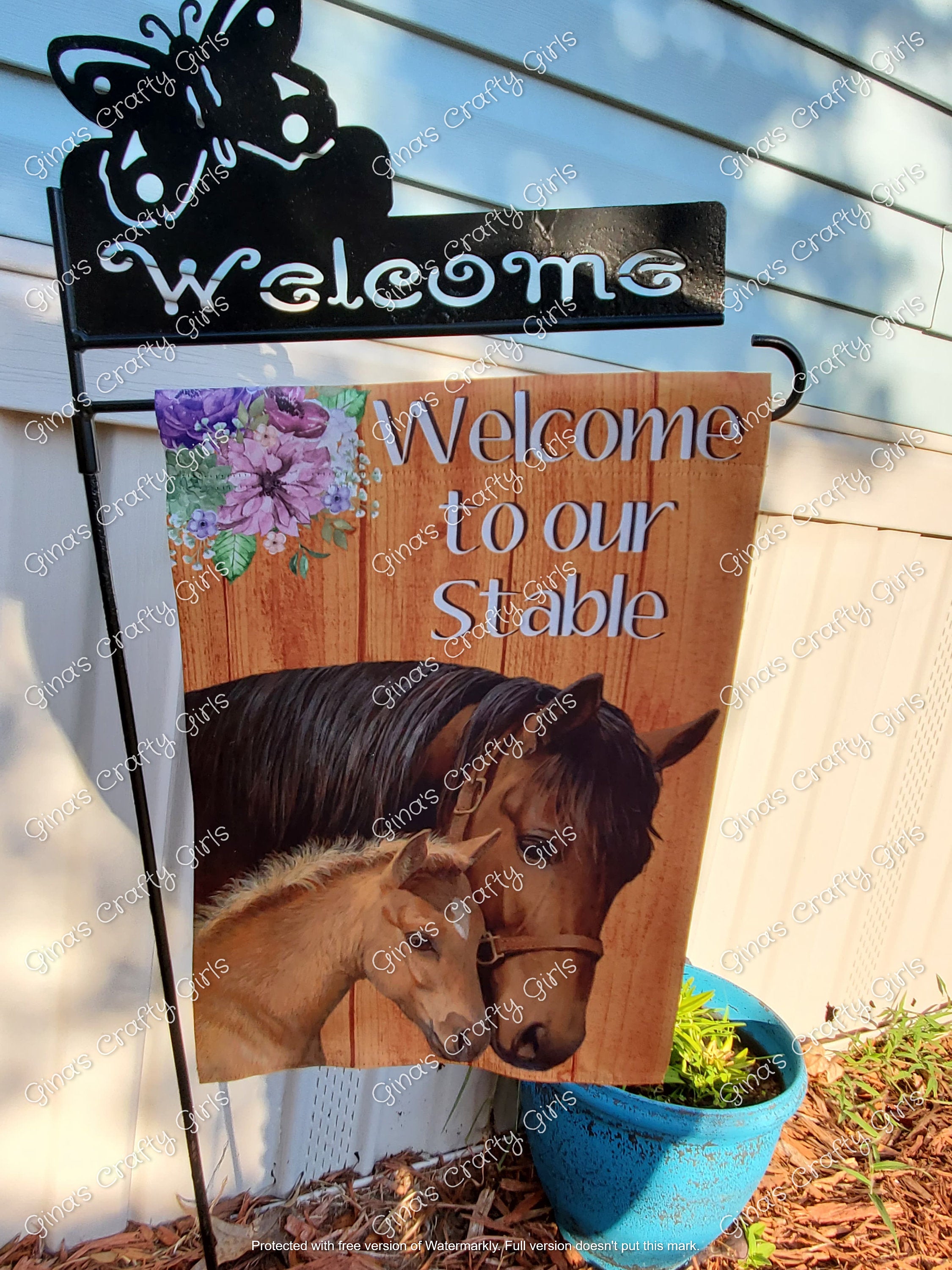 Welcome to Our Stable Horses 12 x18 Double Sided Garden Flag