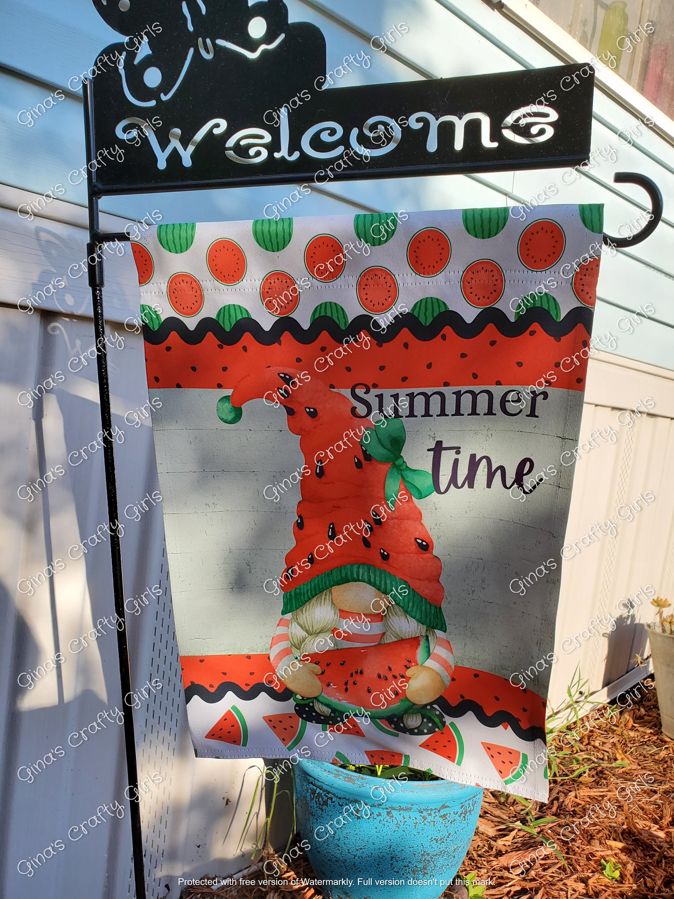 Summertime Watermelon Gnome 12 x18 Double Sided Garden Flag