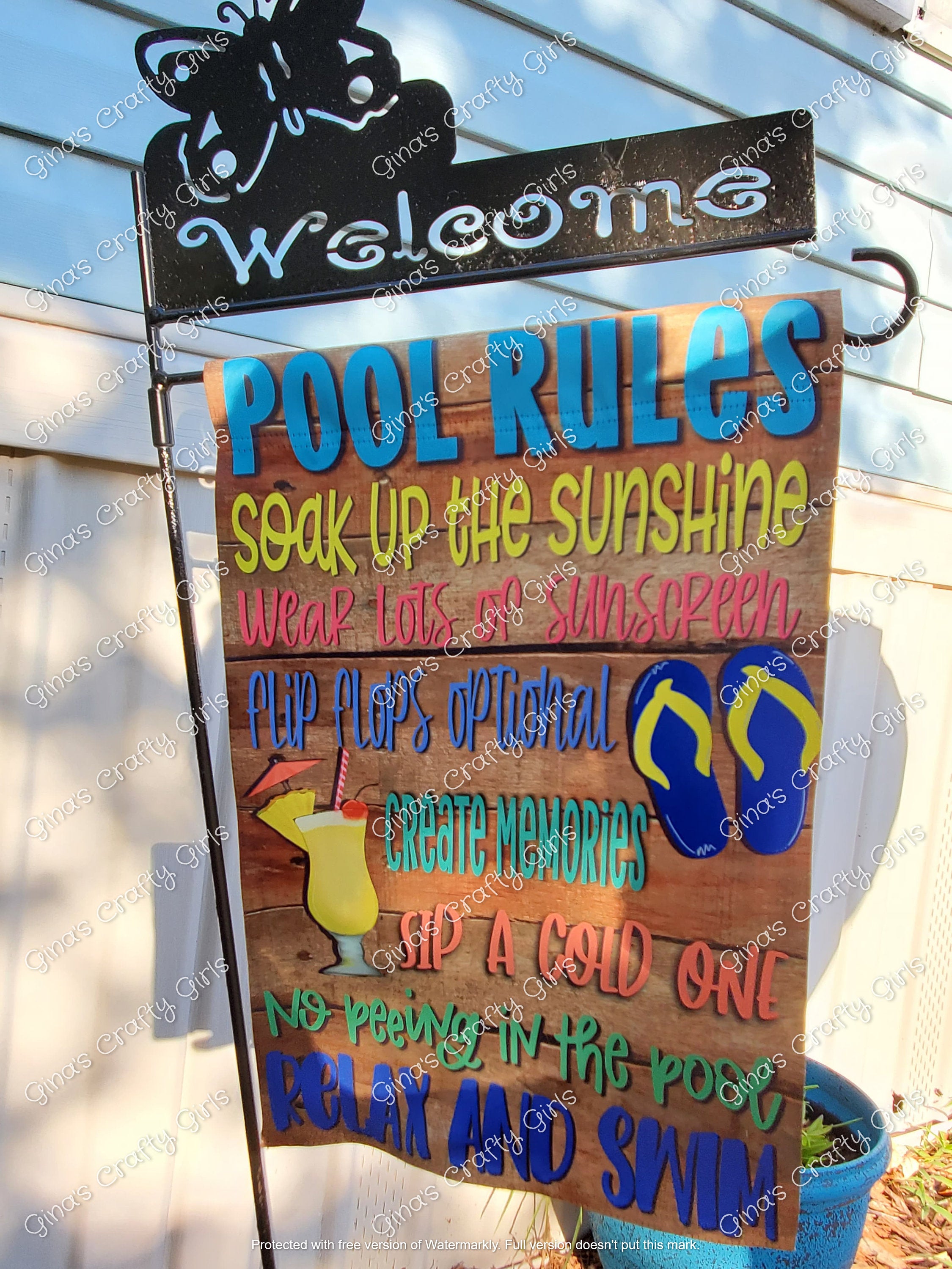 Pool Rules Pool Summer 12 x18 Double Sided Garden Flag