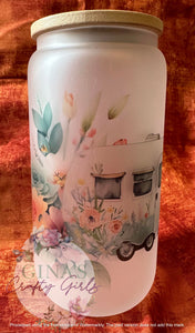 Floral Camper Glass Can Cup