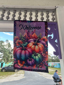 Welcome Halloween Pumpkins 12 x18 Double Sided Garden Flag