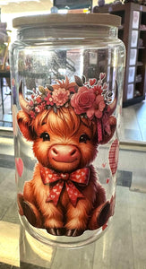 Highland Heifer Hearts Glass Cup
