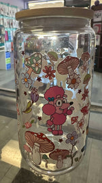 Load image into Gallery viewer, Bluey and Gang With Mushrooms Glass Cup
