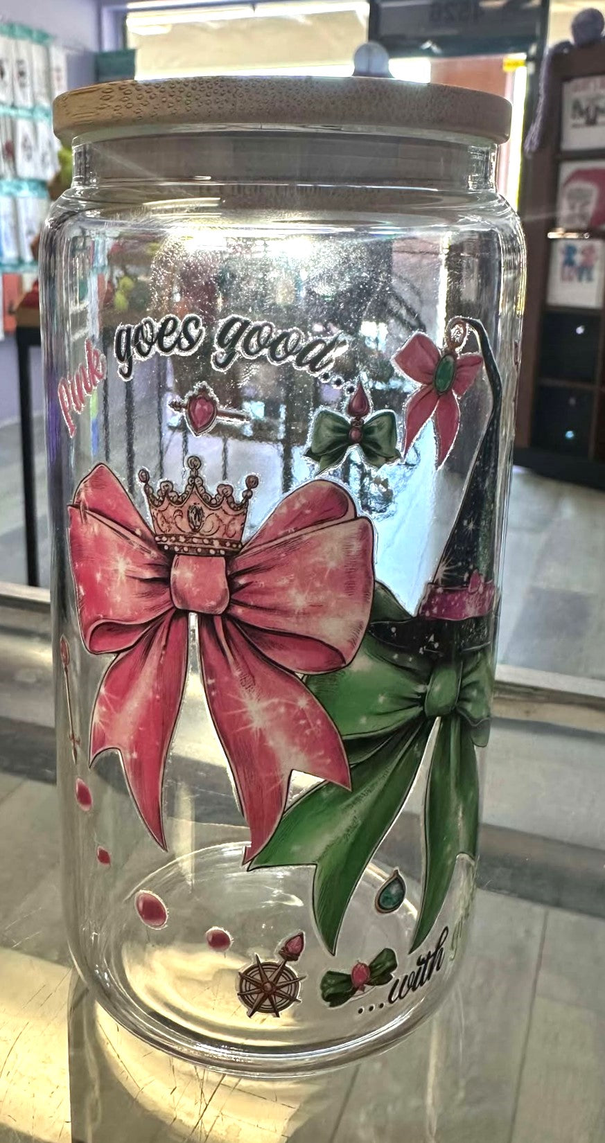 Pink Goes Good With Green Wicked Glass Cup