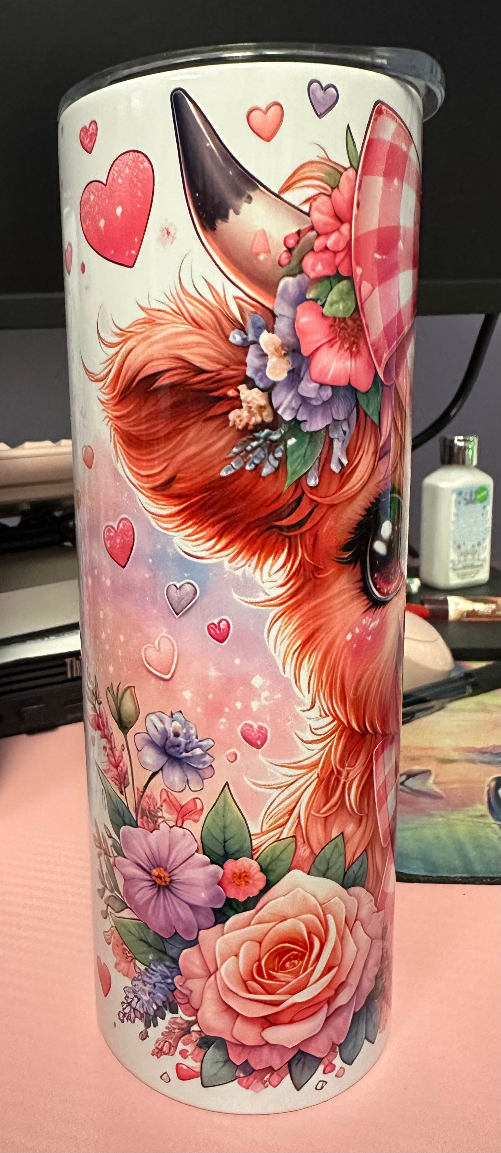 Floral Highland Cow Tumbler