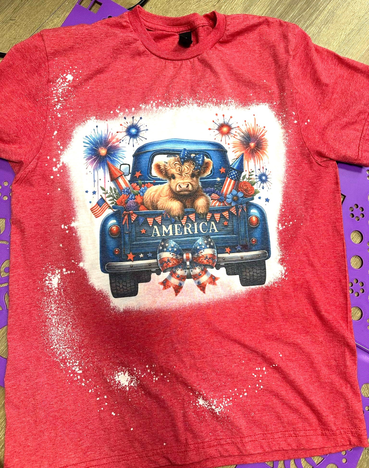 Patriotic Cow With Truck Bleached Shirt