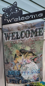 Welcome Drop A Line Stay Awhile Bass Fishing 12 x18 Double Sided Garden Flag