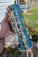Load image into Gallery viewer, MOM Cowhide With Sunflowers and Turquoise Skinny Tumbler

