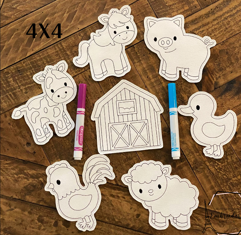 Farm Animals Coloring Doll Set