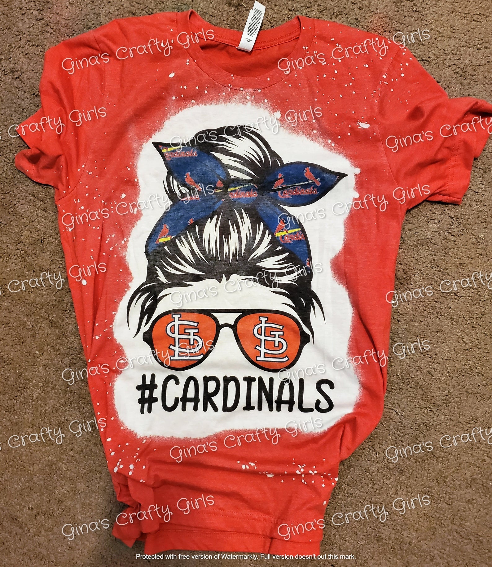 Cardinals STL Messy Bun Baseball Bleached Shirt Gina s Crafty Girls